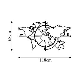 Wallity World Map 8 Escultura de Pared de Metal Negra
